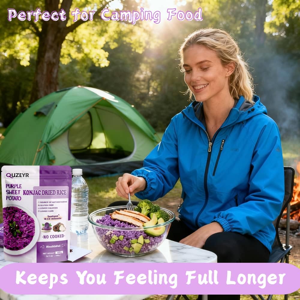 Quzeyr detalle de ingredientes konjac y polvo de camote morado, limpio y natural