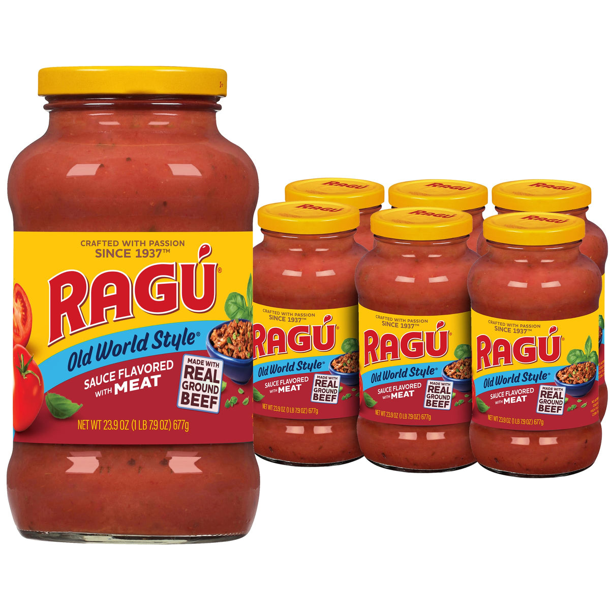 RAGÚ frasco frontal mostrando etiqueta y tamaño, práctico para despensa