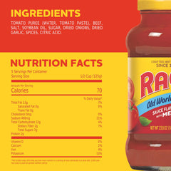RAGÚ primer plano de textura cremosa y trozos de carne, sabor casero visible