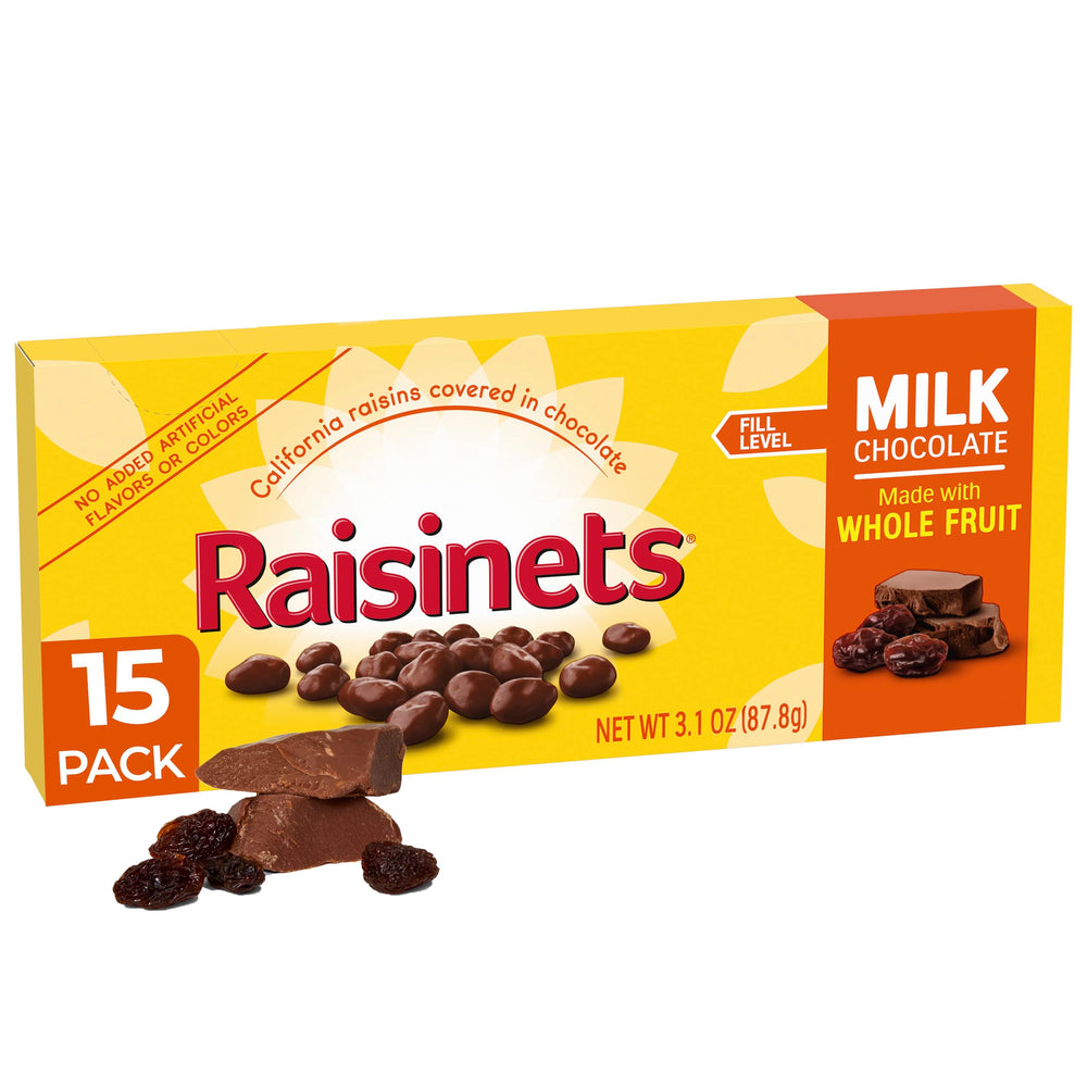 Raisinets caja frontal visible para compartir y llevar