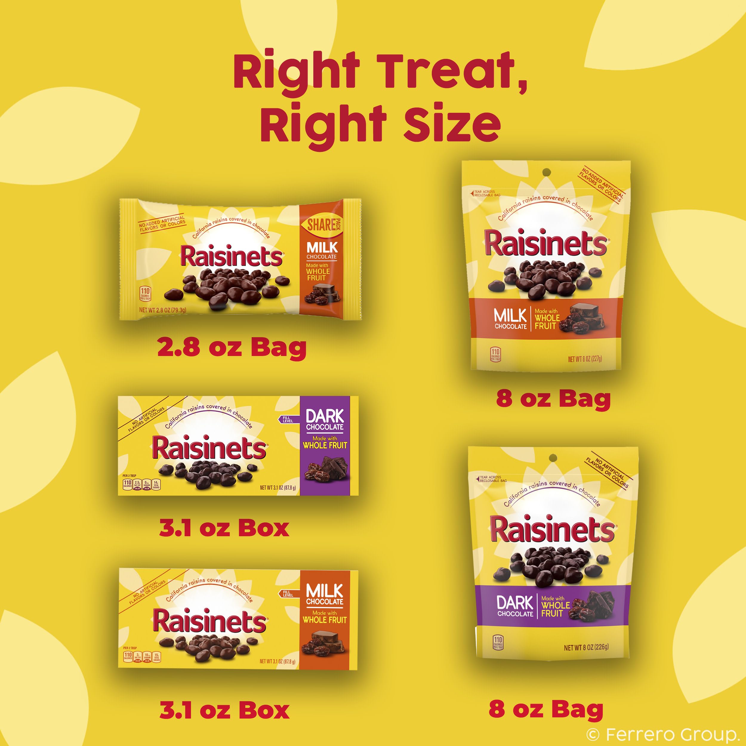 Raisinets caja abierta mostrando porciones individuales dentro