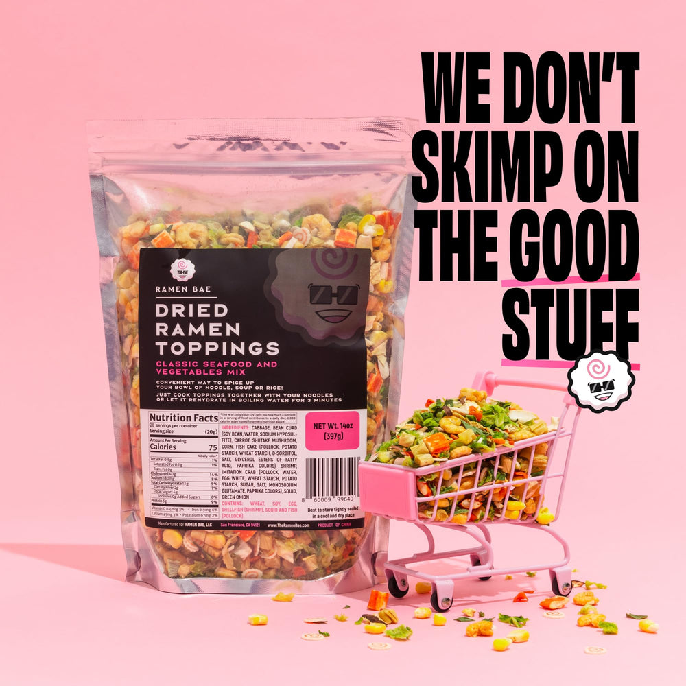 Ramen Bae primer plano de verduras deshidratadas con color vibrante