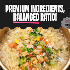 Ramen Bae mezcla añadida a bol de ramen mejorando sabor y color