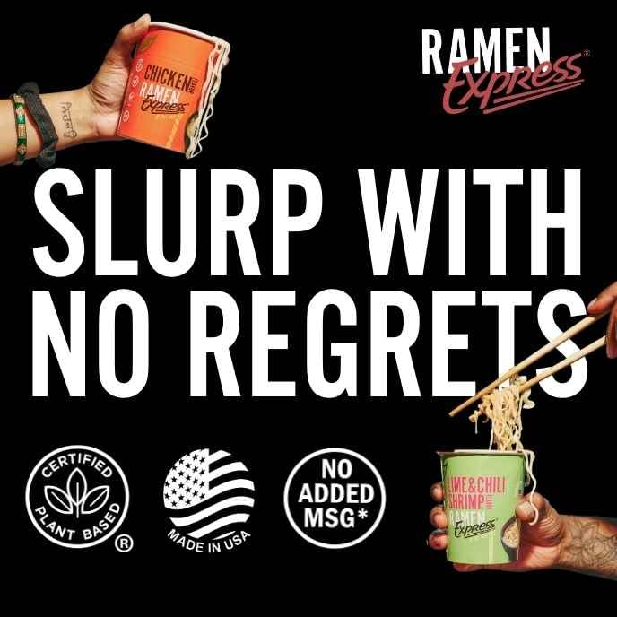 RAMEN EXPRESS acercamiento a la textura de los fideos, aspecto firme y apetitoso