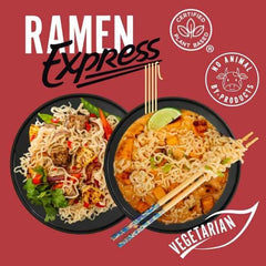 RAMEN EXPRESS sobre abierto con polvo de condimento y fácil preparación