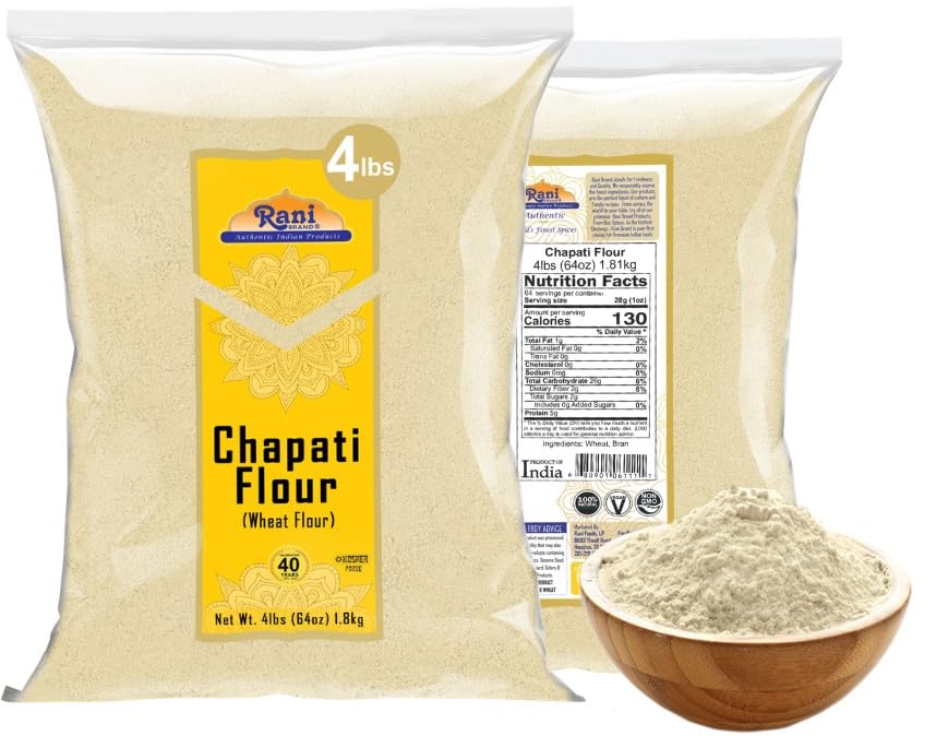 Rani Brand comparación de tamaño del envase 1.81 kg junto a objetos cotidianos