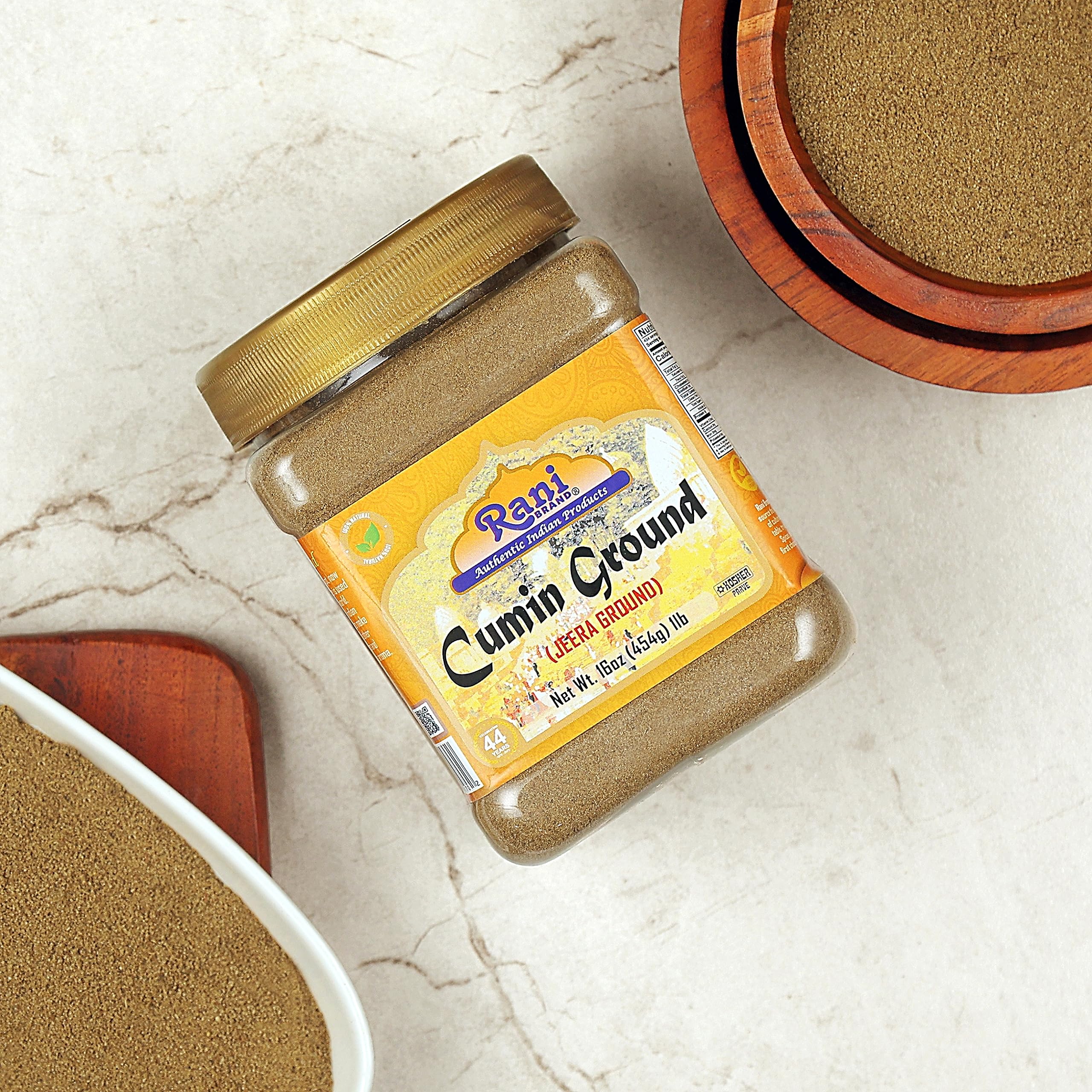 Rani comino etiqueta con certificaciones kosher y non-GMO