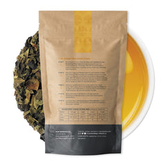 Raw Brewing Company hojas de té sueltas detalle que asegura nutrición para SCOBY
