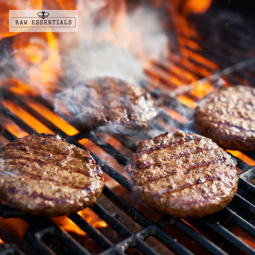 Raw Essentials filete en parrilla con rub formando costra dorada y aroma ahumado