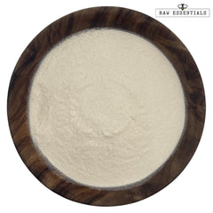 Raw Essentials polvo textura en primer plano mostrando granulometría útil
