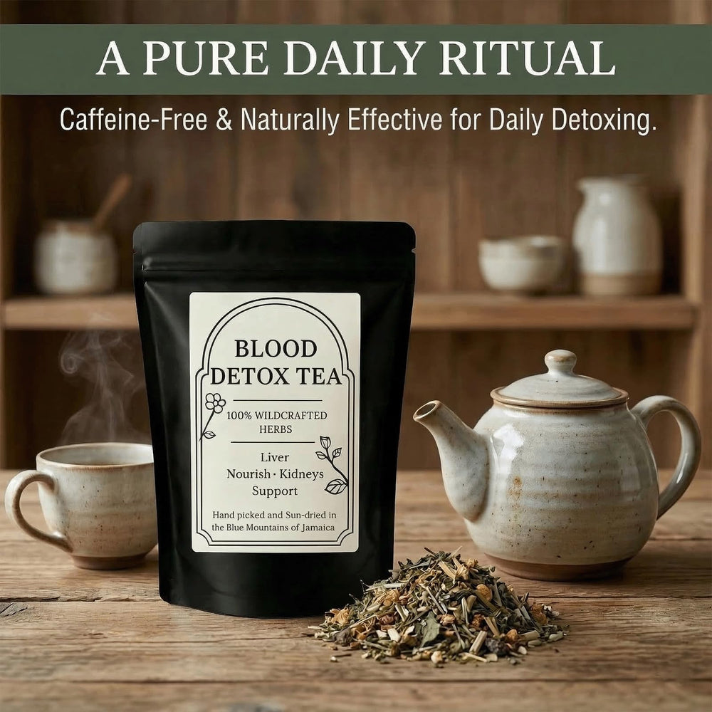 RCSCBC Blood Detox Tea Jamaica cucharada de hojas sueltas muestra dosificación fácil