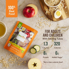 REAL FOOD BLENDS envase abierto con contenido listo para administrar y sin preparación adicional