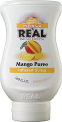 Reàl Infused Exotics primer plano de la textura de puré de mango, color vibrante