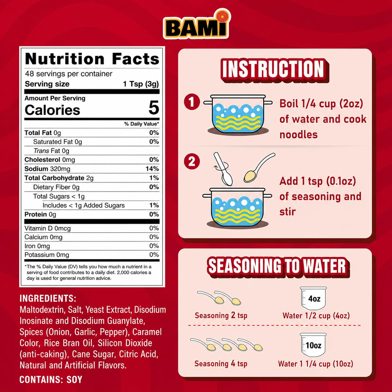 Real Naturals BAMI paquete junto a utensilios para comparar tamaño práctico