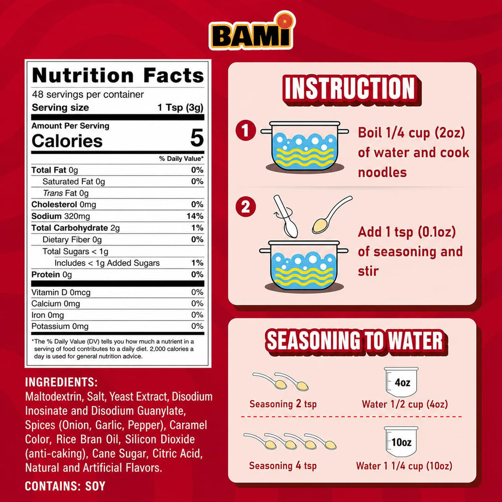 Real Naturals BAMI paquete junto a utensilios para comparar tamaño práctico