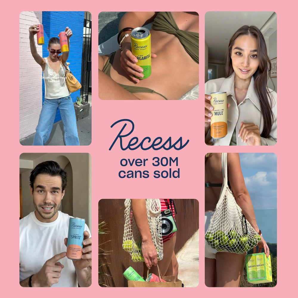Recess latas en mesa de fiesta ofreciendo alternativa sin alcohol