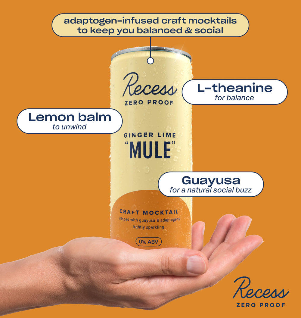 Recess etiqueta con ingredientes reales y bajo contenido de azúcar