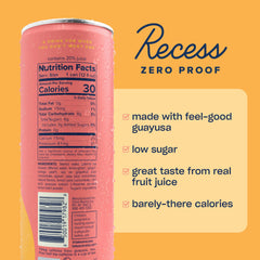 Recess close-up del diseño de lata y etiqueta, muestra ingredientes reales