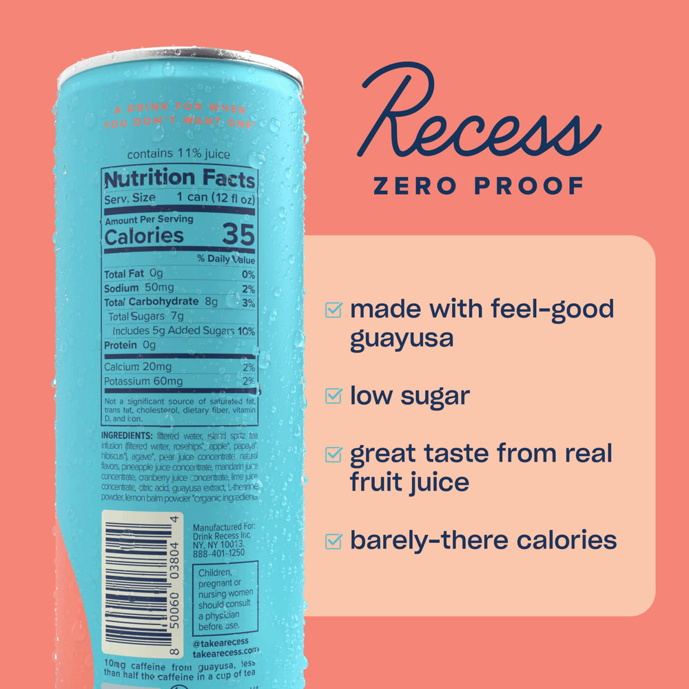 Recess lata en primer plano mostrando textura y diseño de etiqueta atractiva