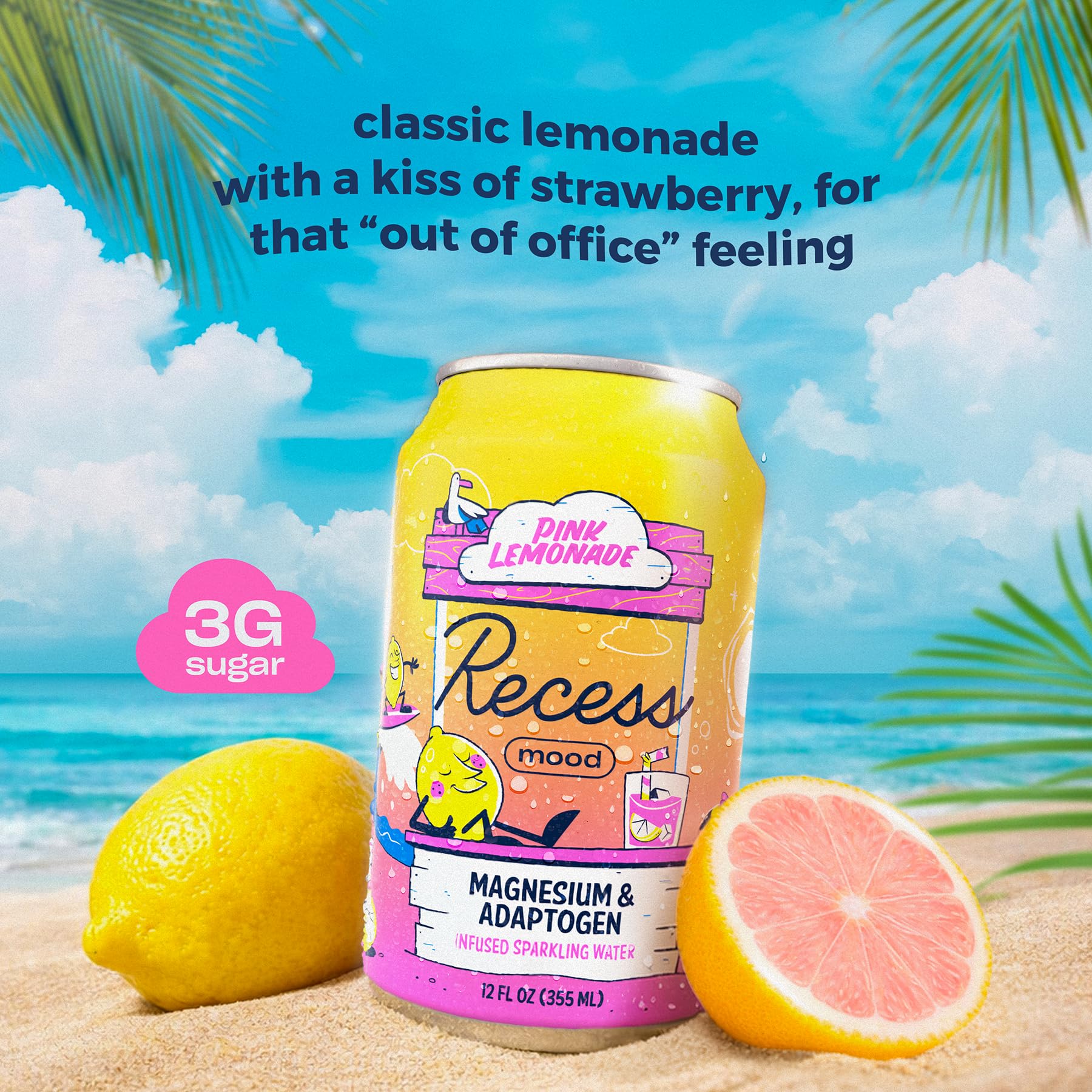 Recess etiqueta con lista de ingredientes funcionales y beneficios claros