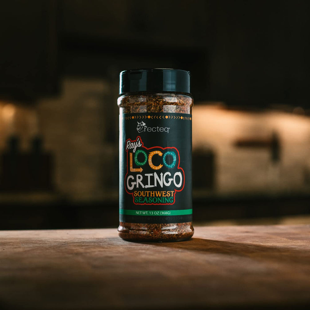 recteq Ray's Loco Gringo detalle de etiqueta con ingredientes clave visibles