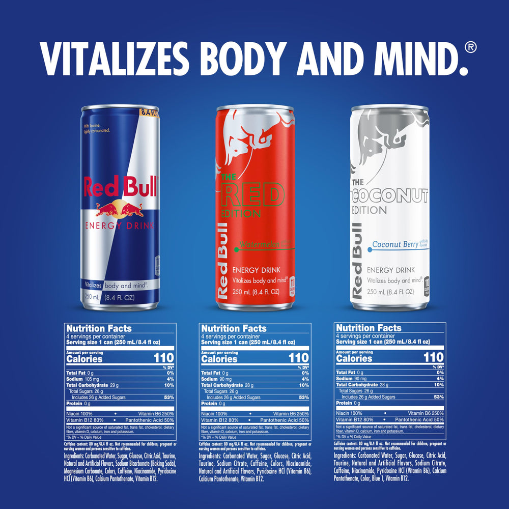 Red Bull Red Edition lata en primer plano con etiqueta visible y sabor afrutado