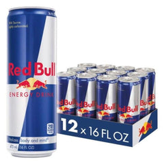 Red Bull lata frontal mostrando el logo y diseño de marca