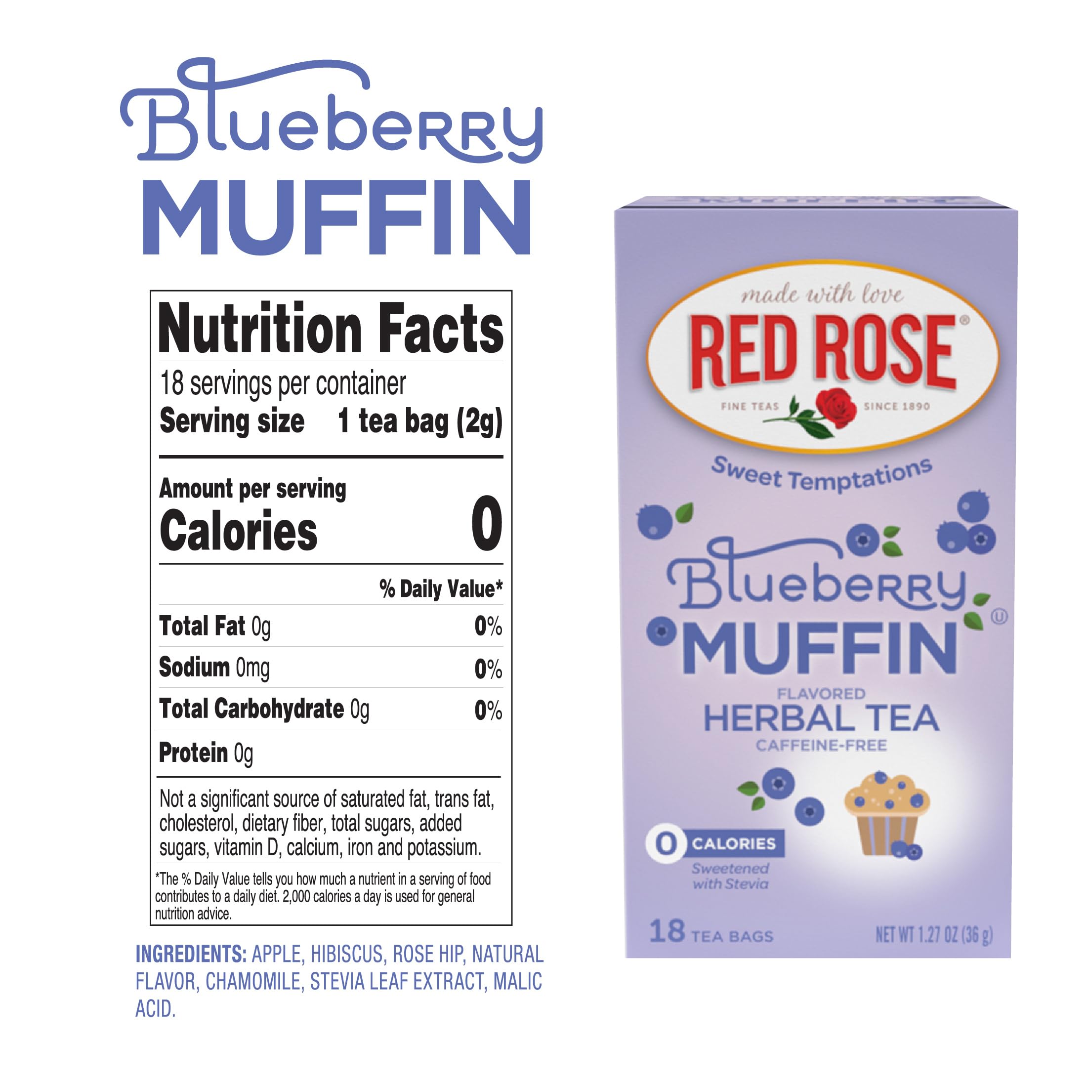 Red Rose taza humeante servida, sabor a muffin sin calorías disfrutable