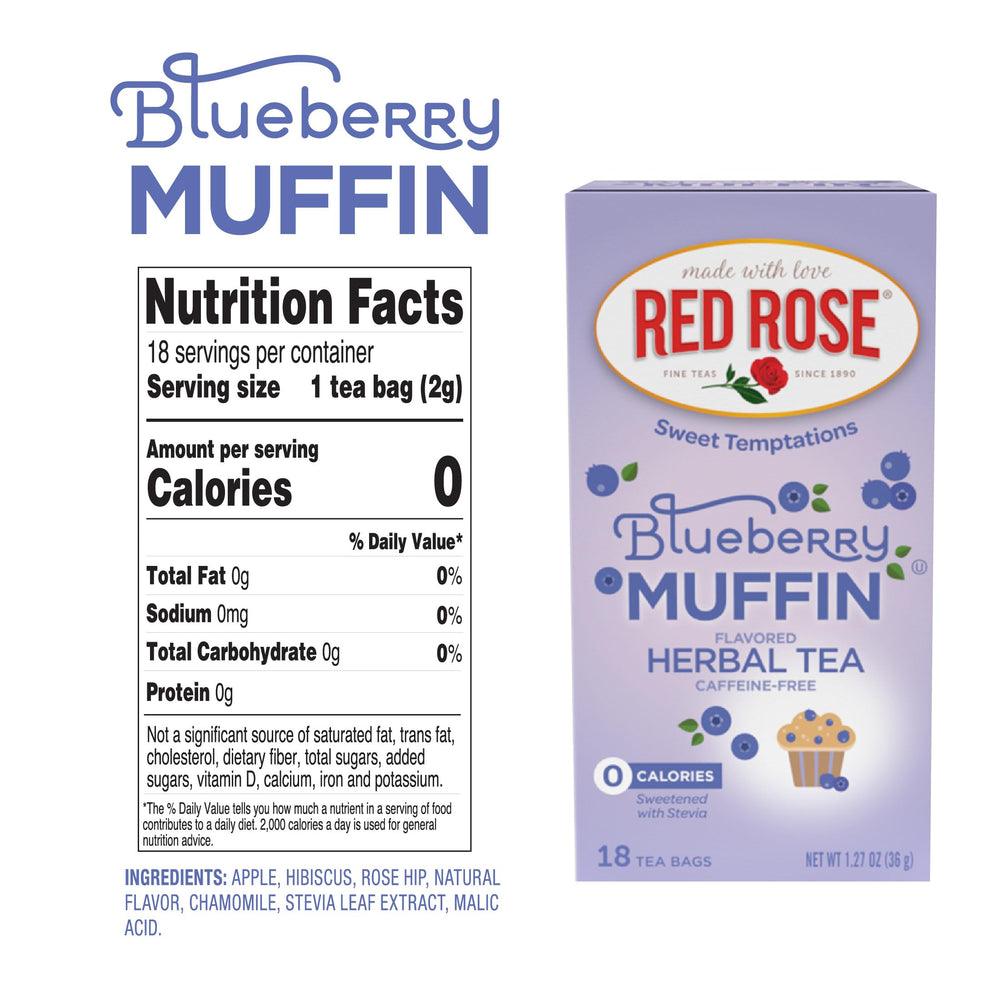 Red Rose taza humeante servida, sabor a muffin sin calorías disfrutable