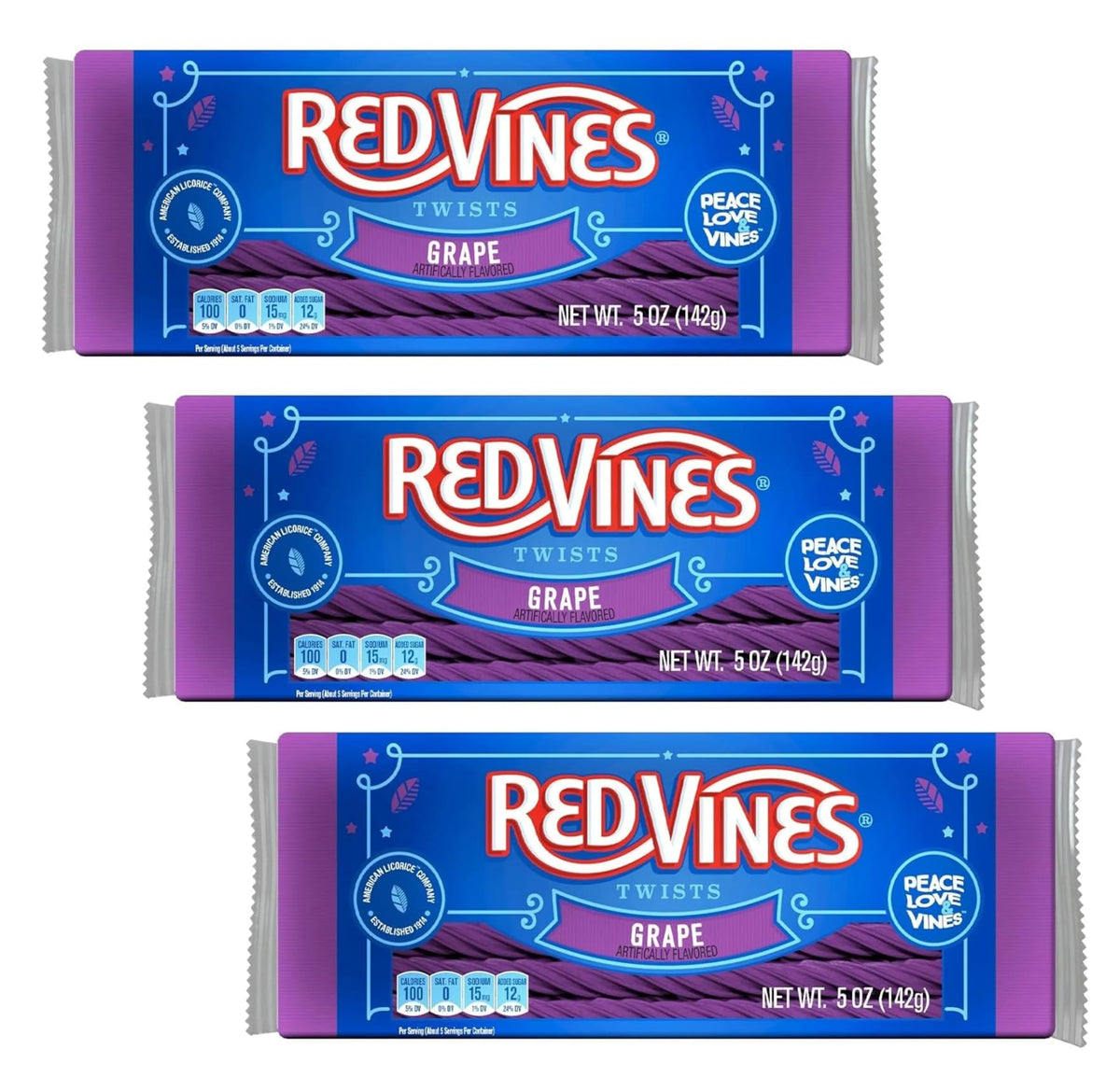 Red Vines paquete frontal mostrando bolsas fáciles de compartir