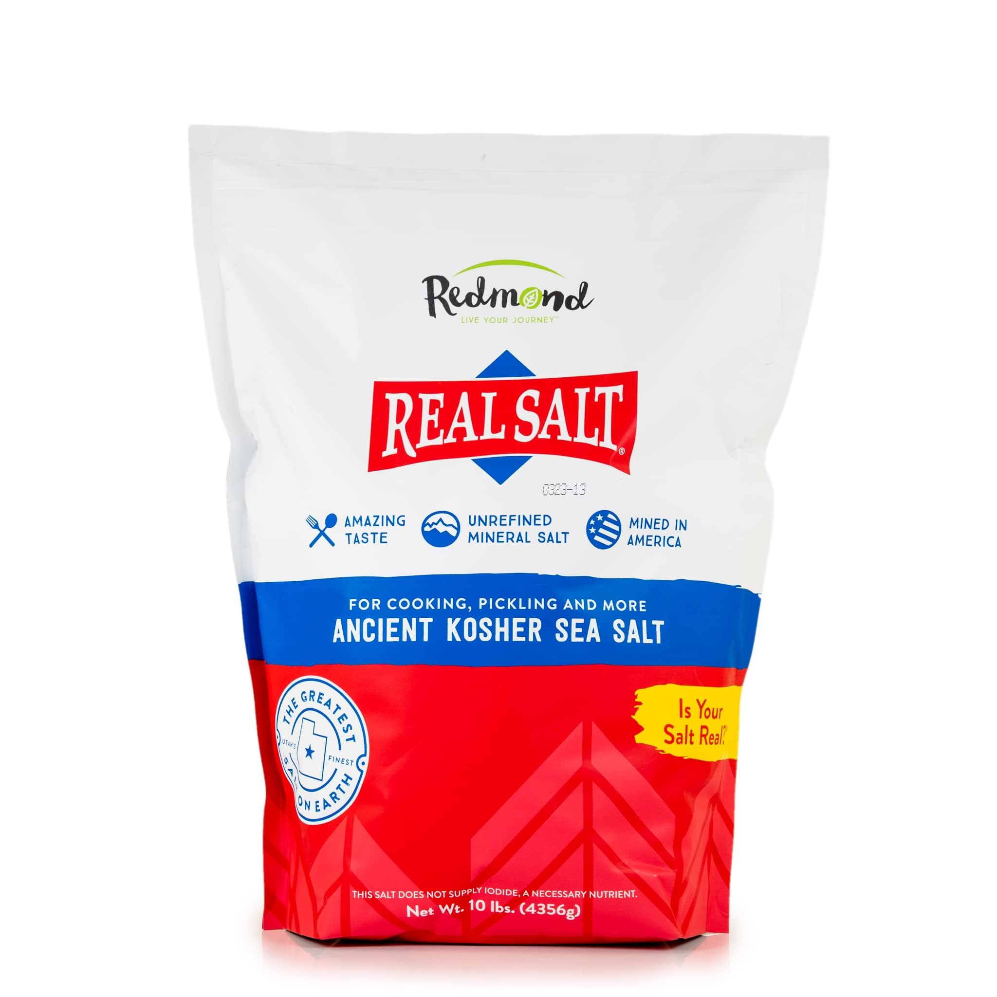 Redmond Real Salt bolsa 10 lb mostrando paquete y facilidad de almacenamiento