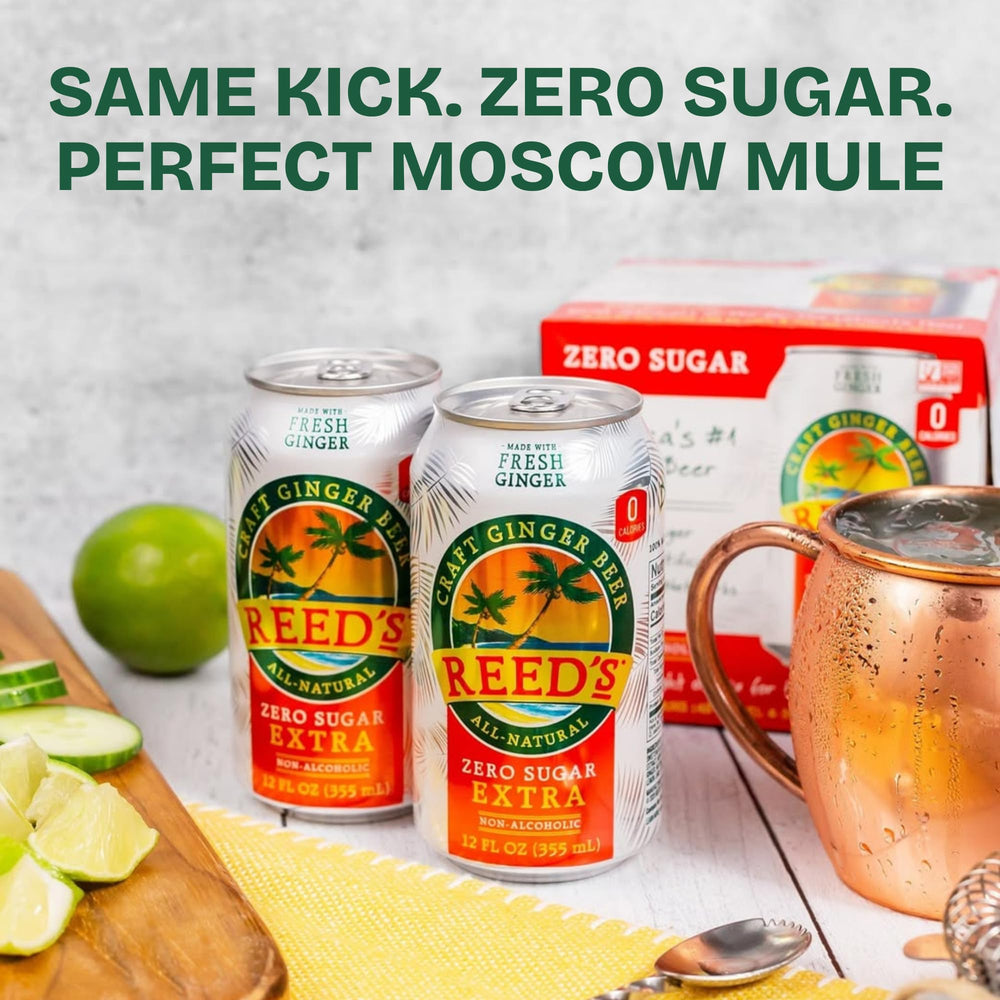 Reed's vaso con hielo y cerveza de jengibre, ideal para disfrutar