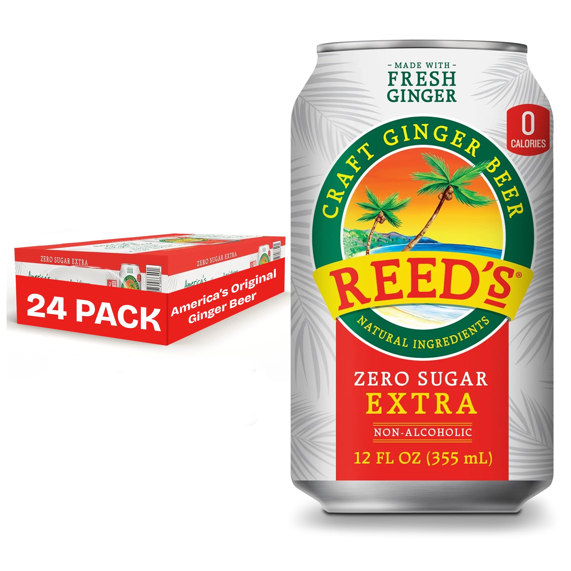 Reed's lata frontal mostrando etiqueta clara y sabor intenso