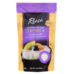 Reese perlas de tapioca frente del empaque mostrando bolsa de 7 oz y facilidad de uso