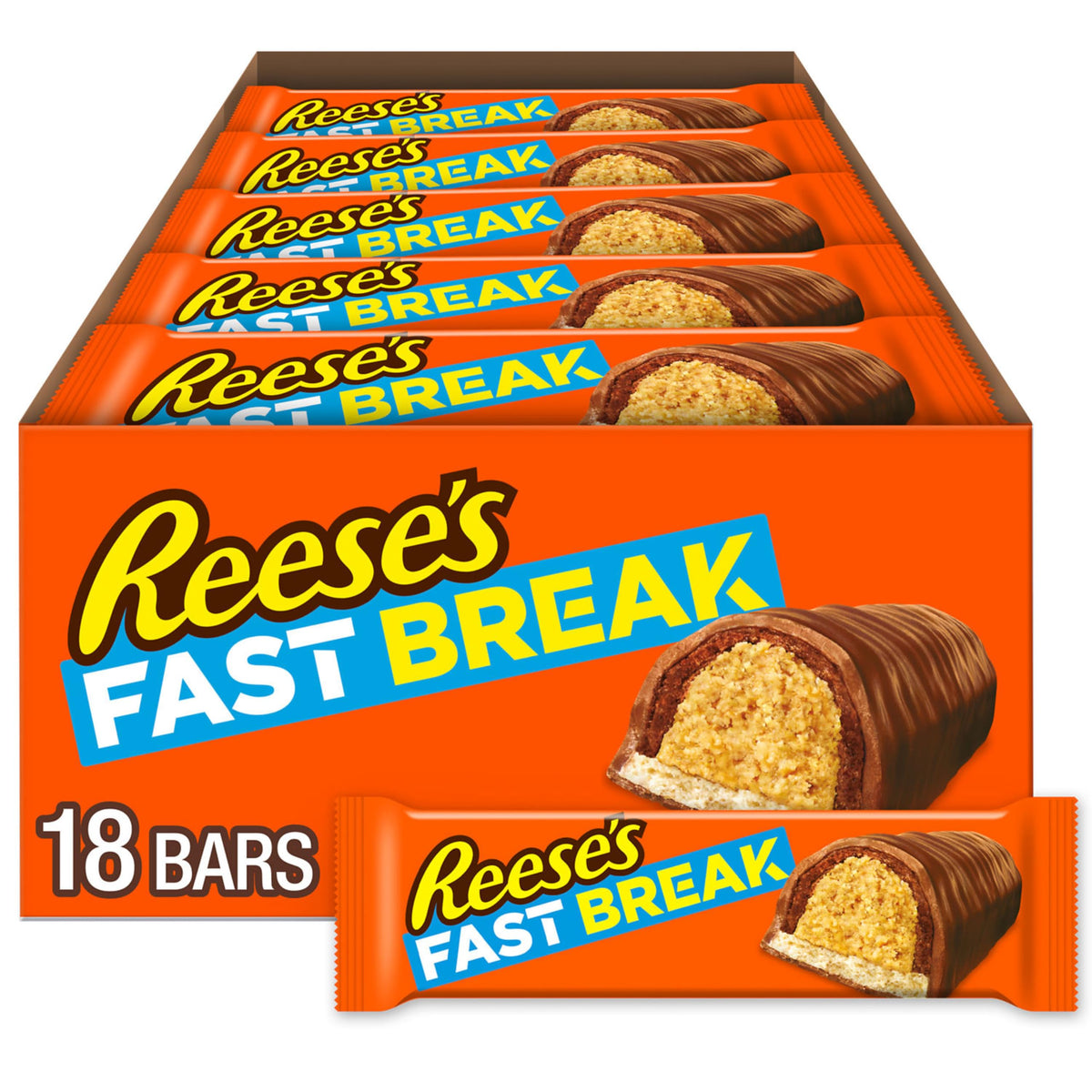 REESE'S paquete frontal mostrando las 18 barras listo para compartir