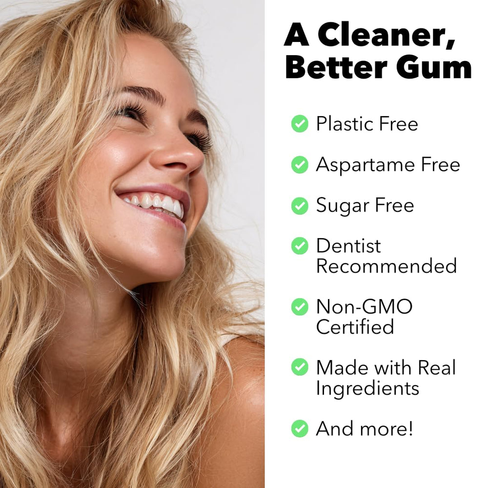 Refresh Gum persona mascando en oficina, frescura sin azúcar durante el trabajo