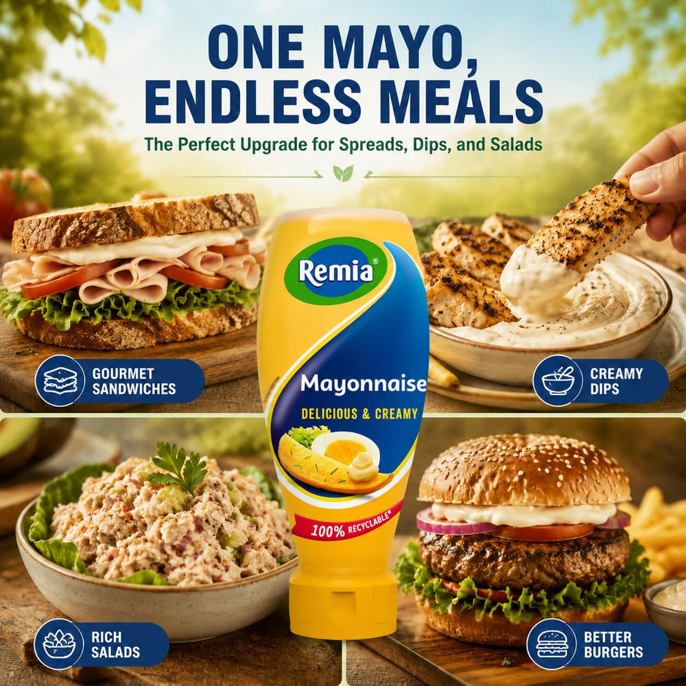 Remia mayonesa servida con patatas fritas al estilo holandés para mojar