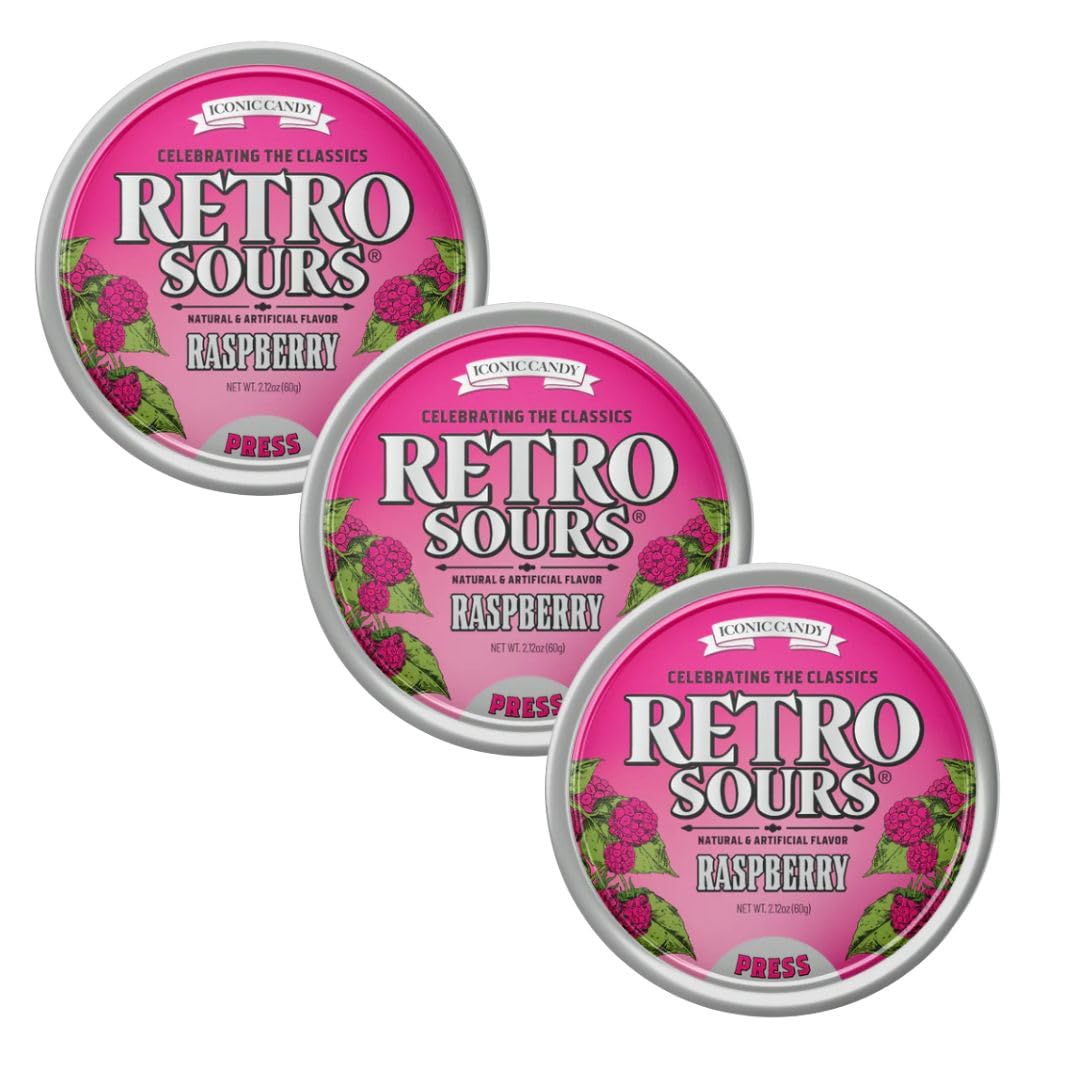 Retro Sours vista frontal de lata que muestra el diseño retro y fácil transporte