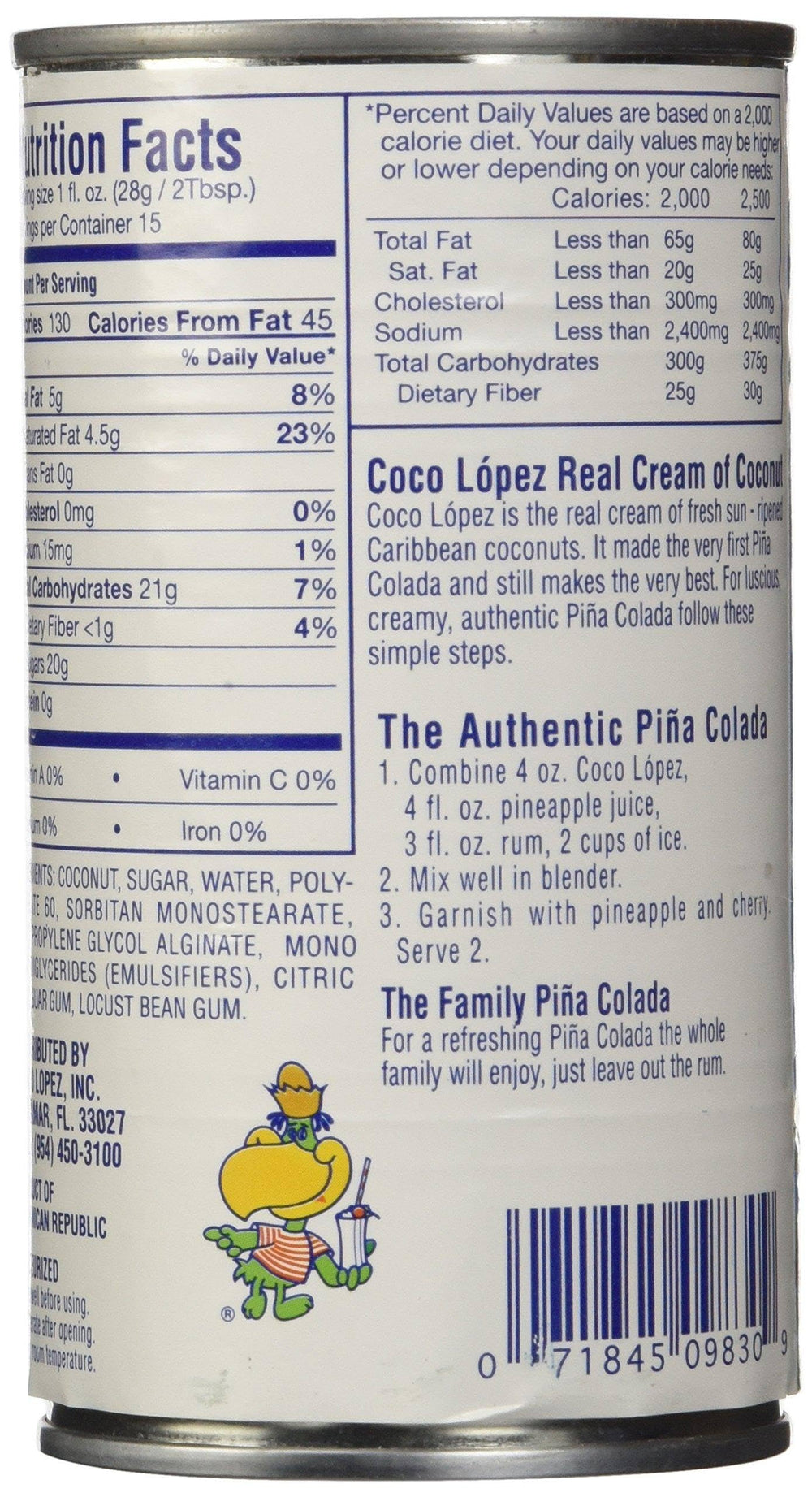 Rex crema de coco en piña colada cremosa para cócteles tropicales