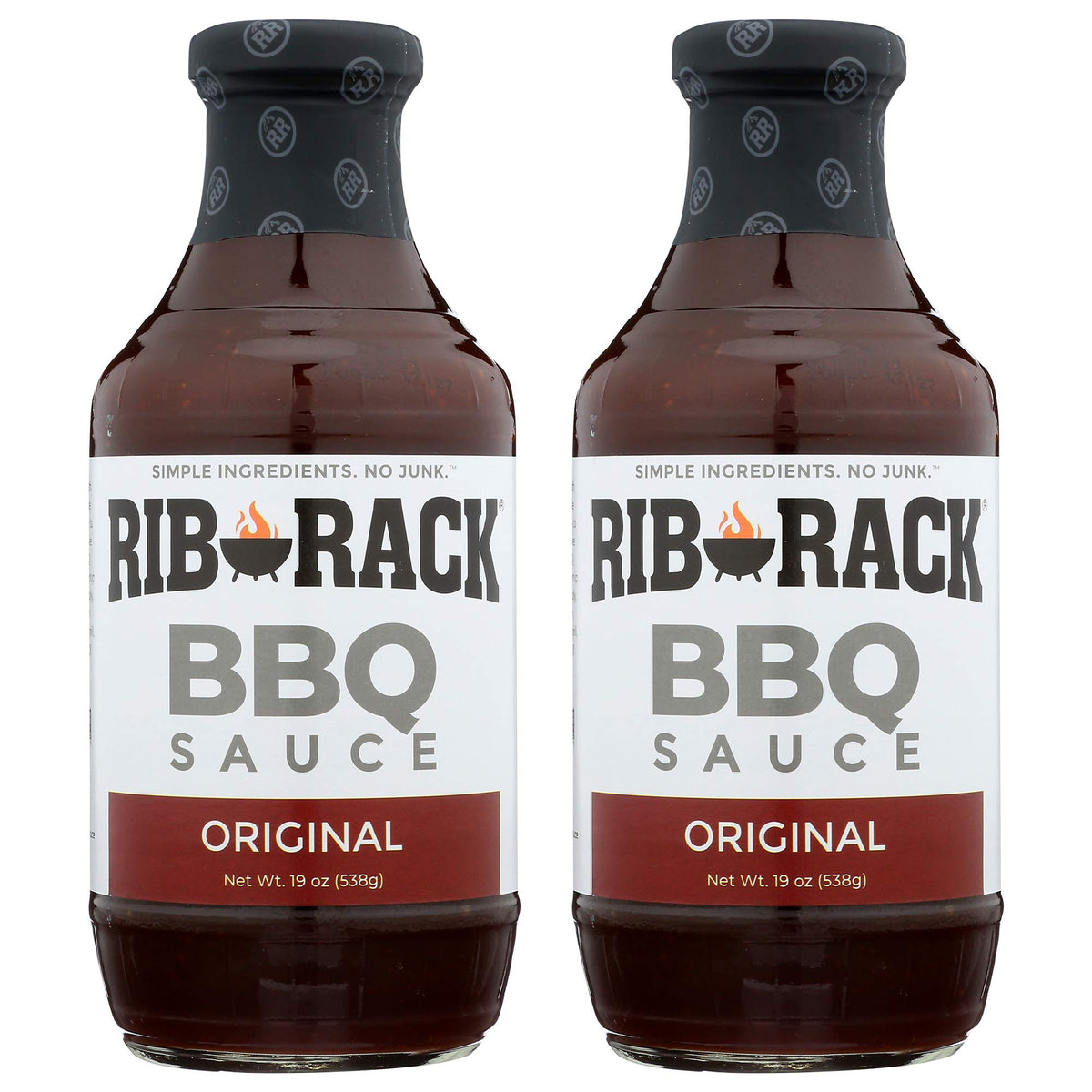 Rib Rack vista frontal de las dos botellas que muestra empaque y contenido práctico