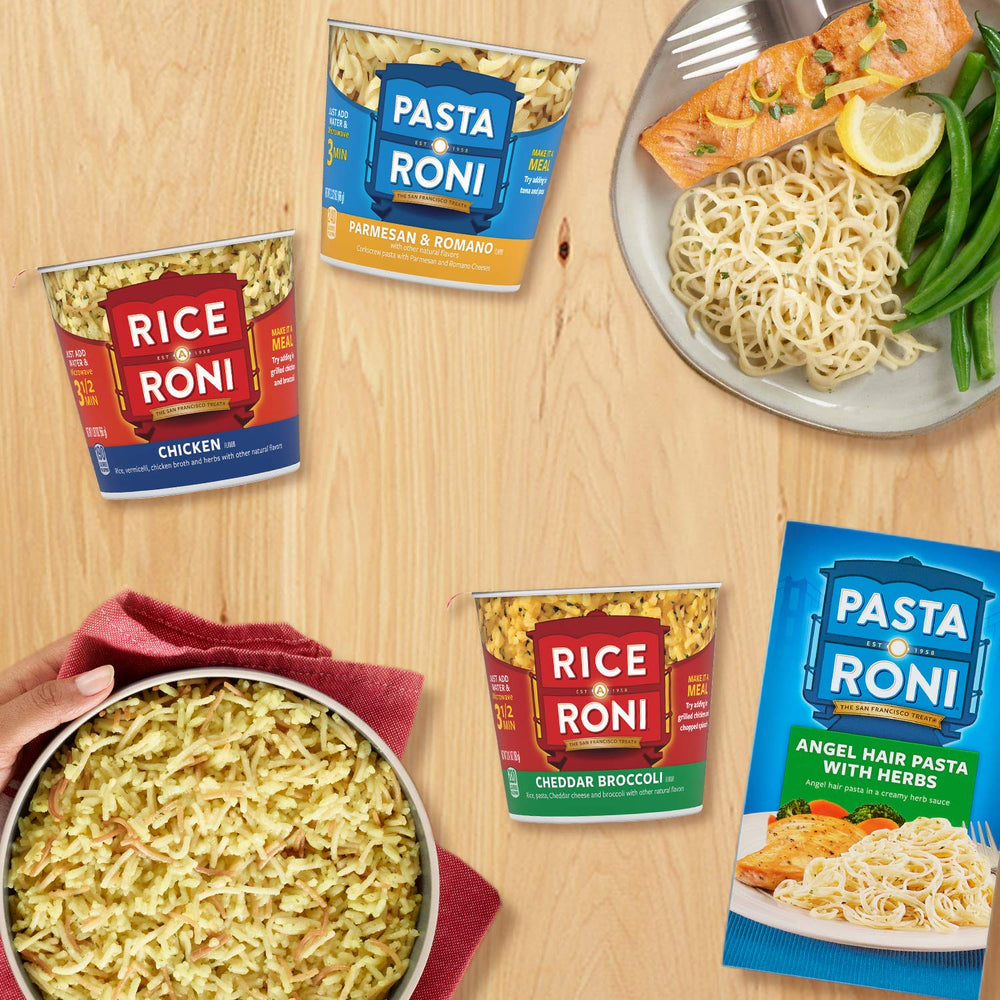 Rice-A-Roni vaso servido en cocina como acompañamiento práctico