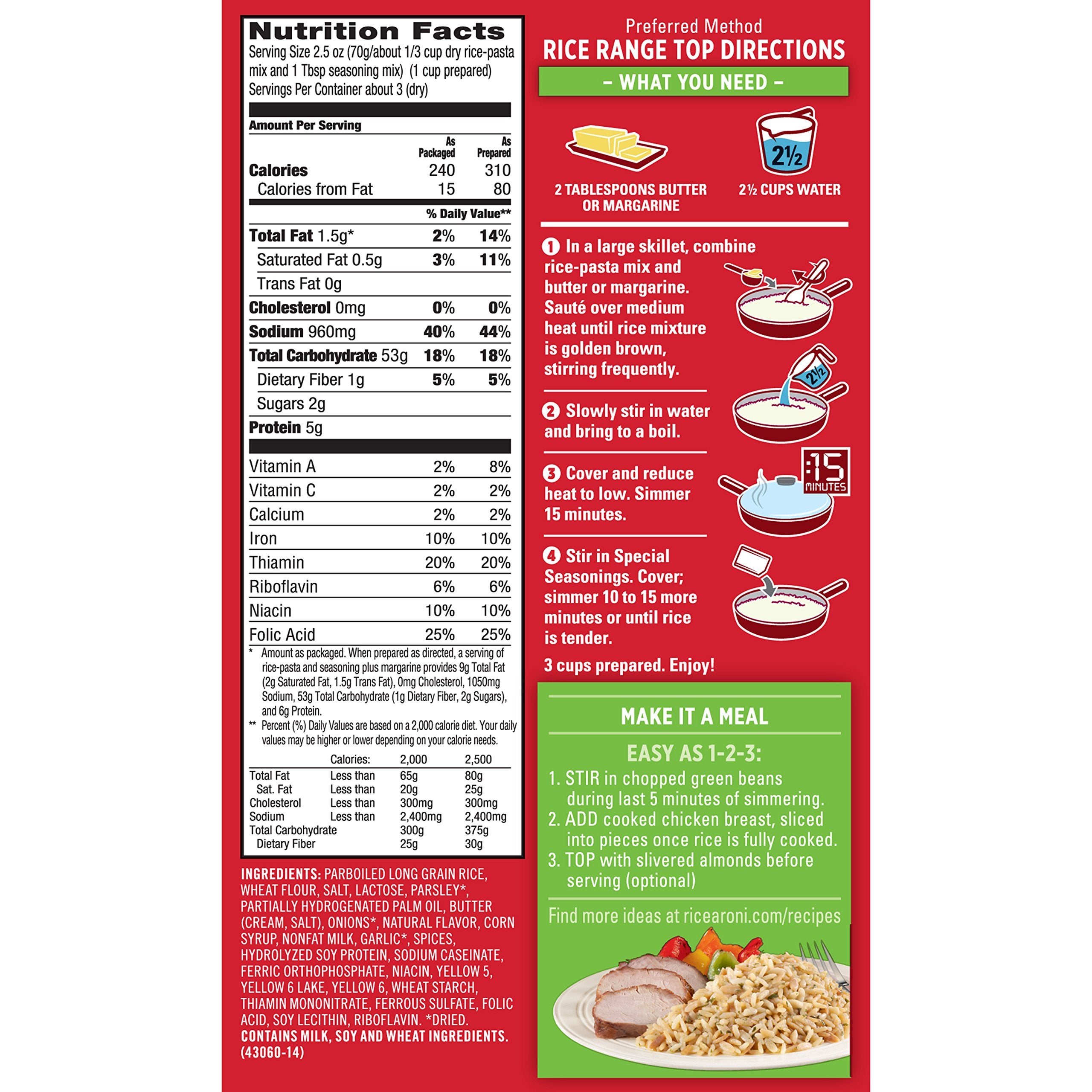 Rice-A-Roni caja abierta con mezcla seca, fácil preparación