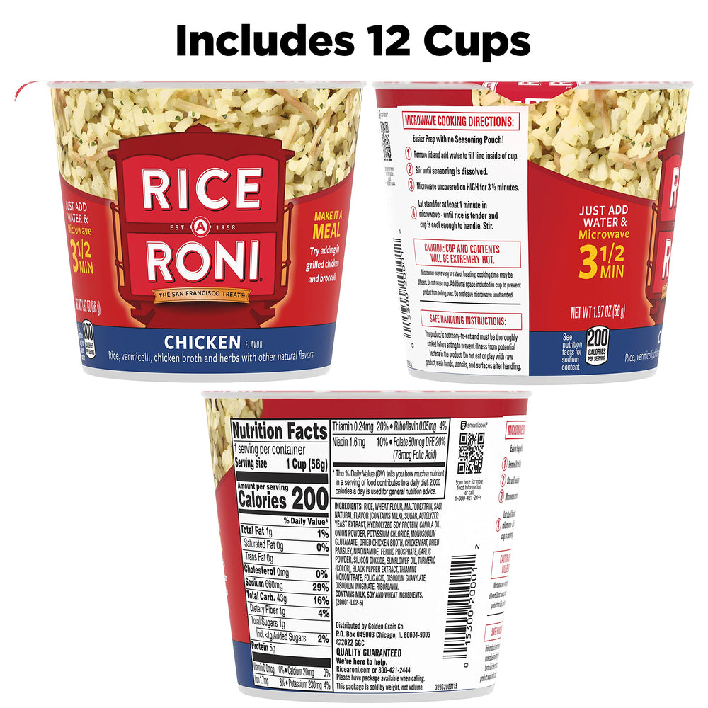 Rice-A-Roni vaso junto a una taza para comparar tamaño y porción