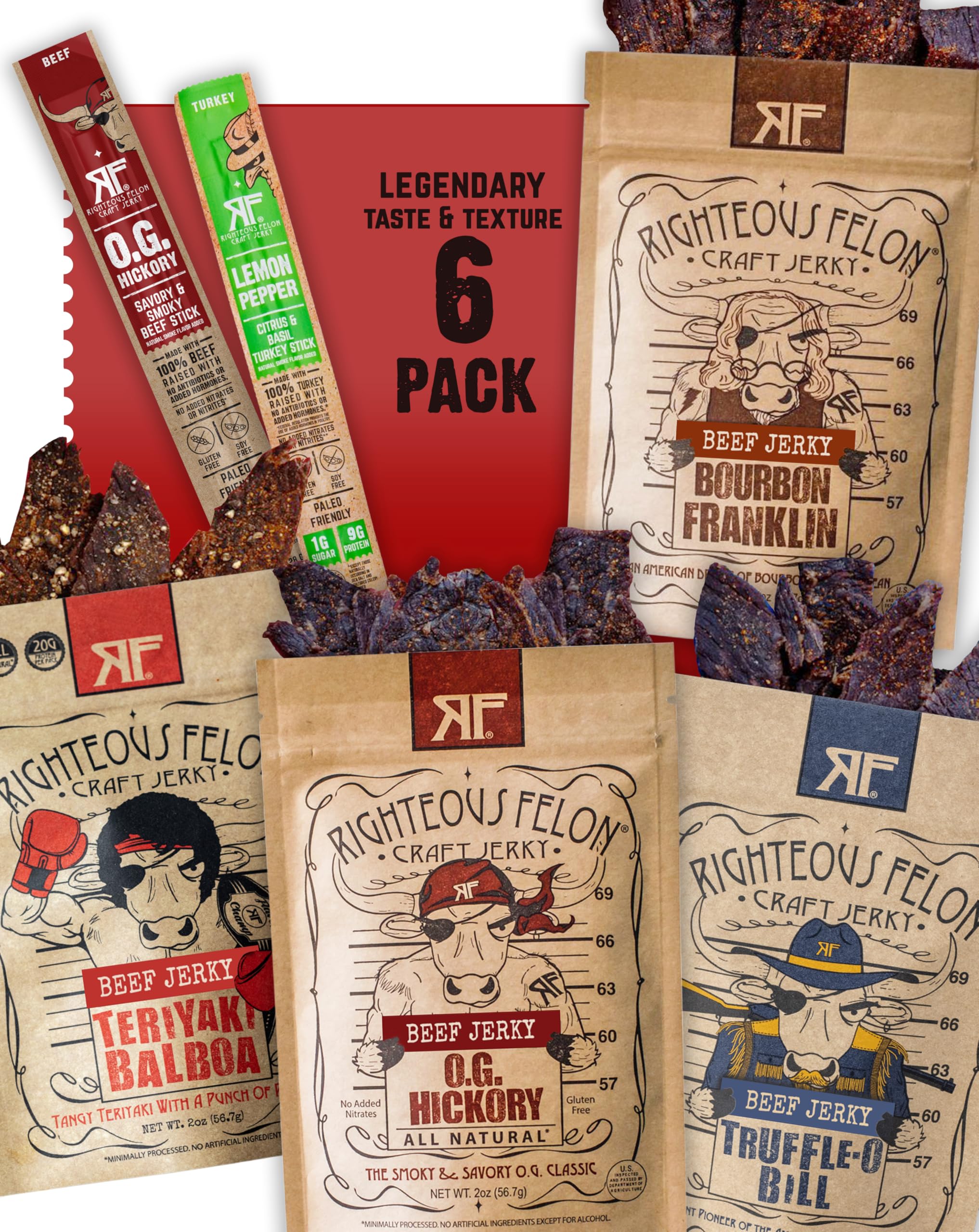 Righteous Felon caja surtido frente mostrando seis sabores, conveniencia para regalar