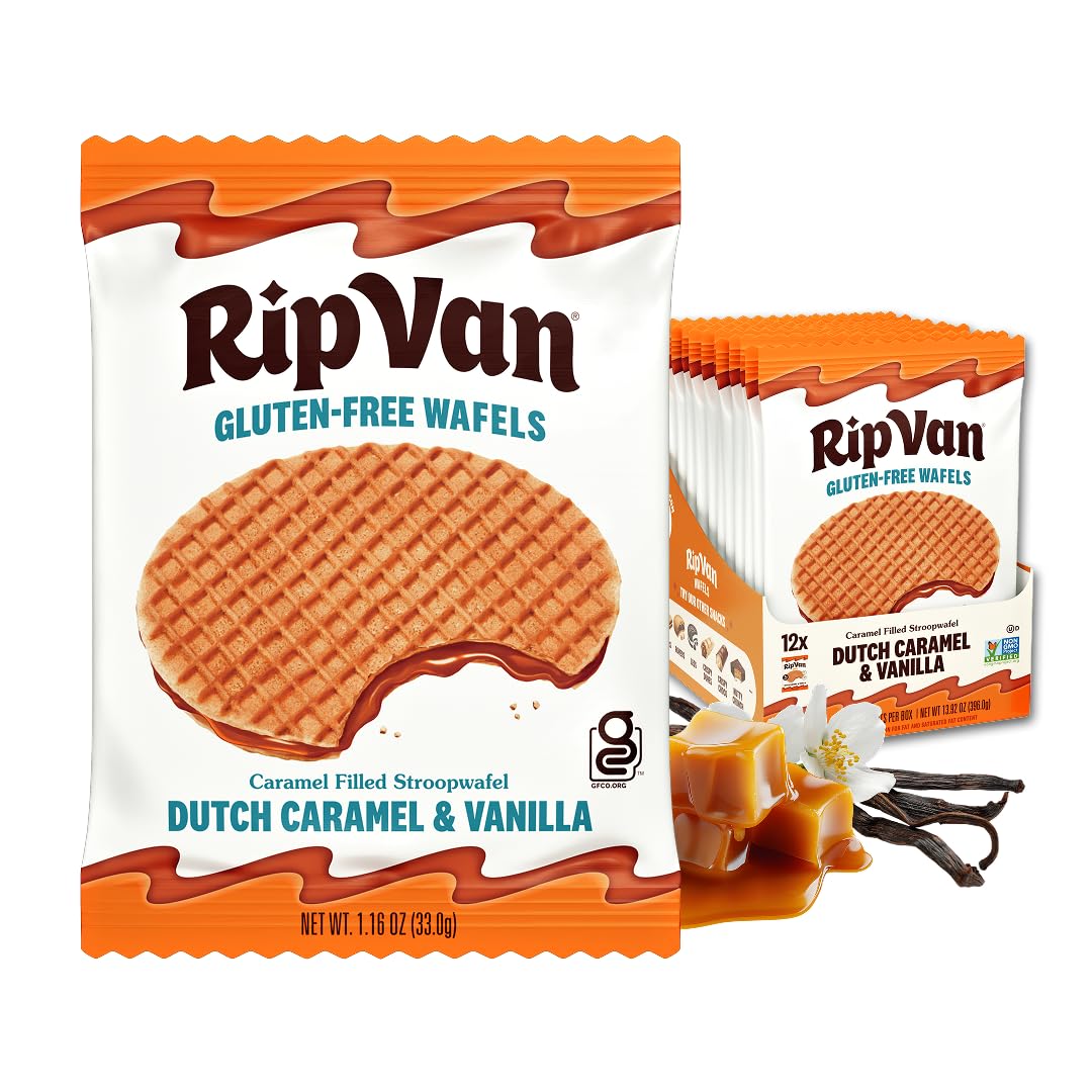 Rip Van Wafels frente del empaque mostrando 12 unidades y beneficios