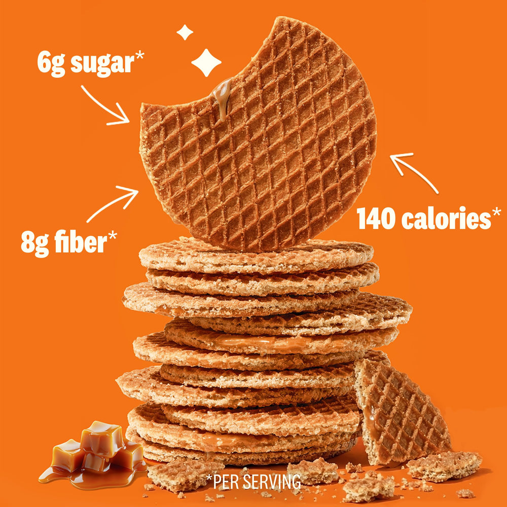 Rip Van Wafels primer plano relleno de caramelo y vainilla con textura apetitosa