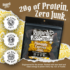 RIPPED JERKY bolsa abierta con tiras visibles para llevar y comer fácilmente