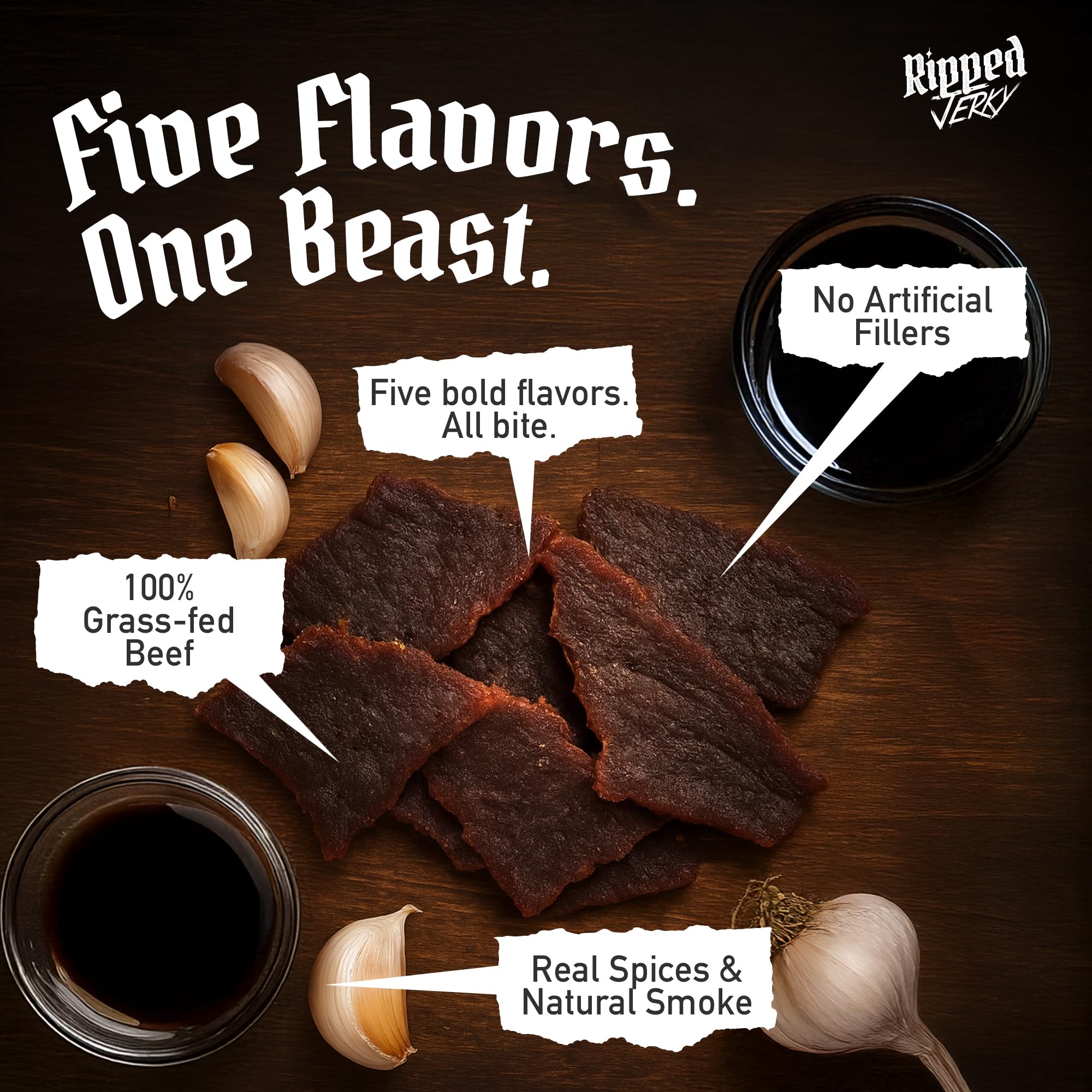 RIPPED JERKY comparación de tamaño con mano para escala práctica