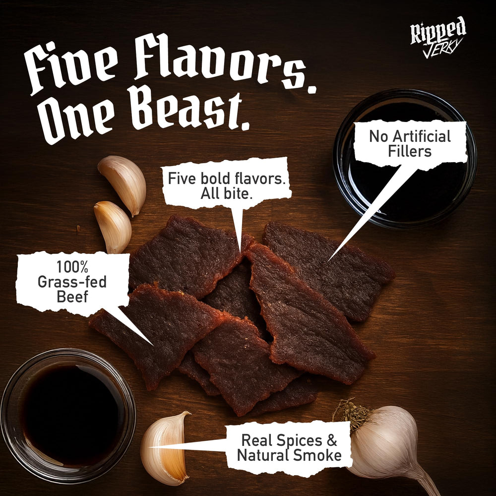RIPPED JERKY comparación de tamaño con mano para escala práctica