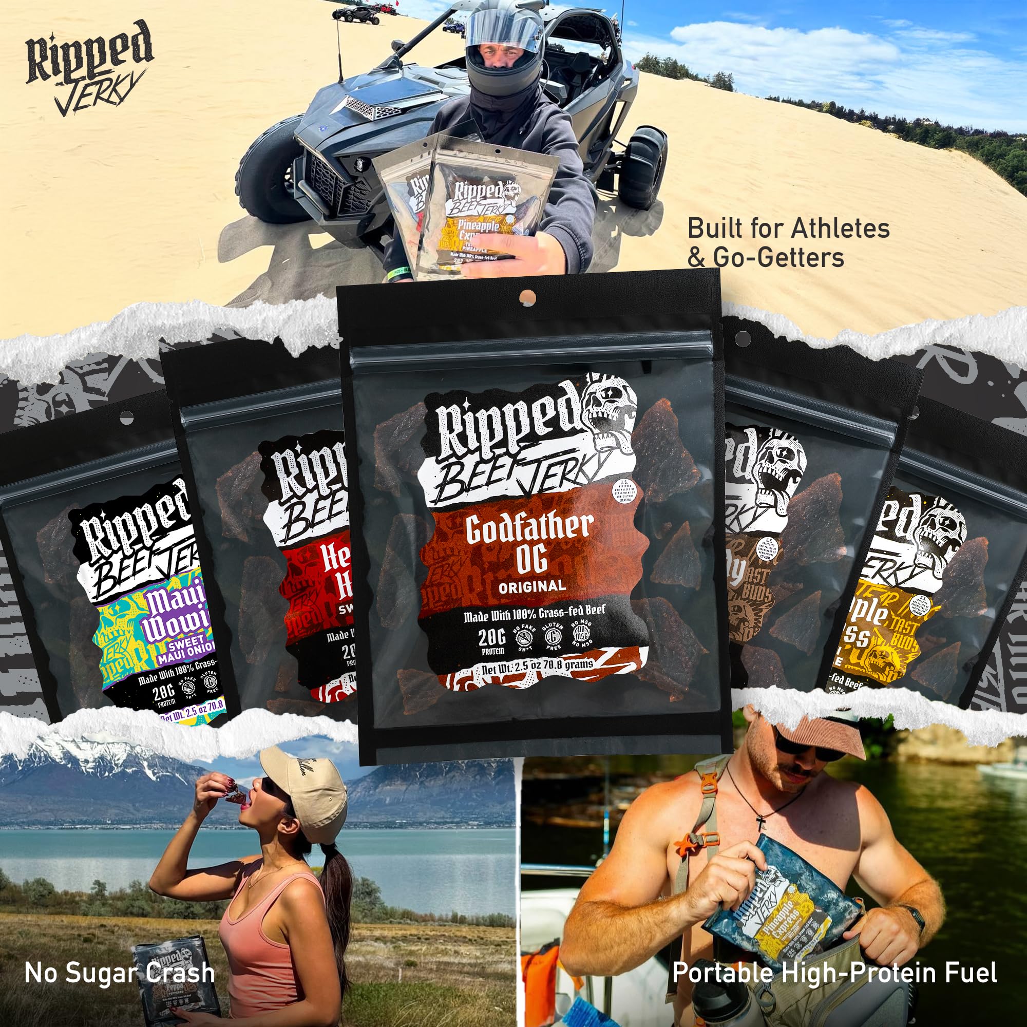 RIPPED JERKY cierre resellable conservando frescura del producto